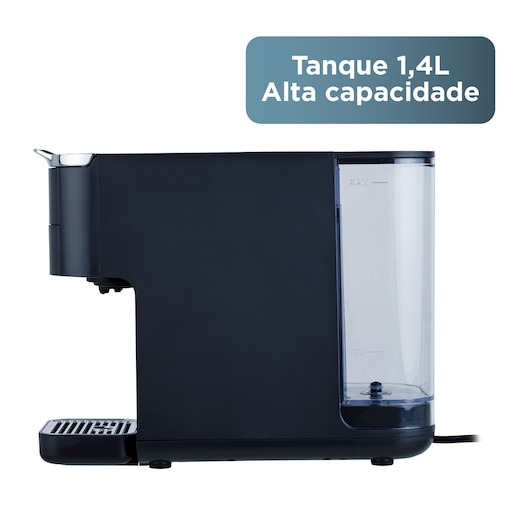 Side view of a BLACKDECKER coffee maker with a 1.4L high-capacity water tank.