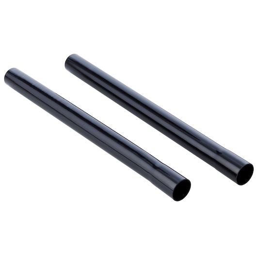 Two black cylindrical metal tubes placed side by side on a white background.