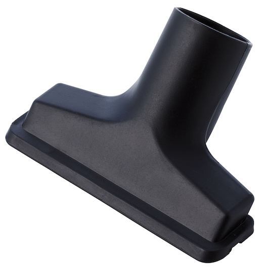 A black plastic vacuum cleaner accessory attachment, designed for BLACK+DECKER devices, with a wide flat base and a round connector at an angle.