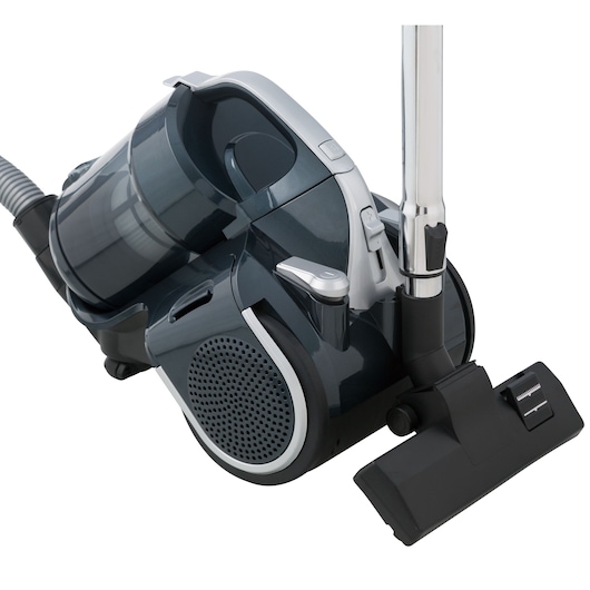 BLACKDECKER A7 vacuum cleaner with hose and floor nozzle, black and gray, side angle, white background.