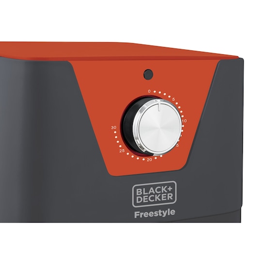 BLACK+DECKER AFM2_1 Freestyle appliance front angle, orange and gray, with silver control dial.