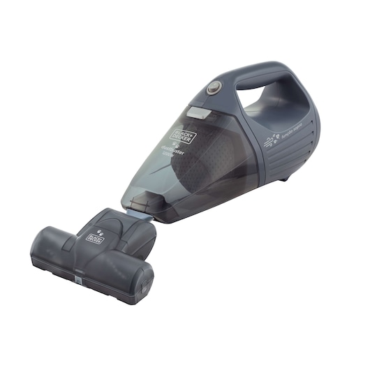 BLACKDECKER APS1200PET handheld vacuum cleaner, dark gray, front angle, on white background.