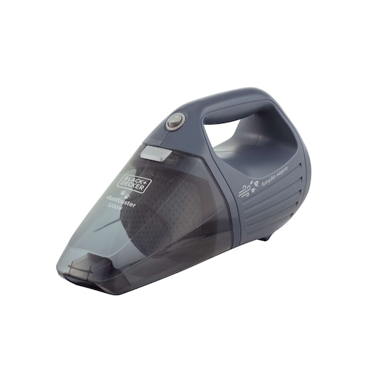 BLACK+DECKER APS1200PET handheld vacuum cleaner, dark gray, side angle on white background.