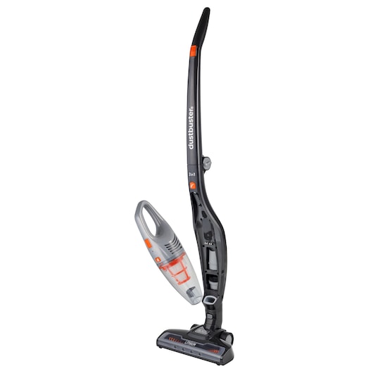 BLACKDECKER AV160 2-in-1 stick vacuum with detachable handheld, black and gray, side view on white background.