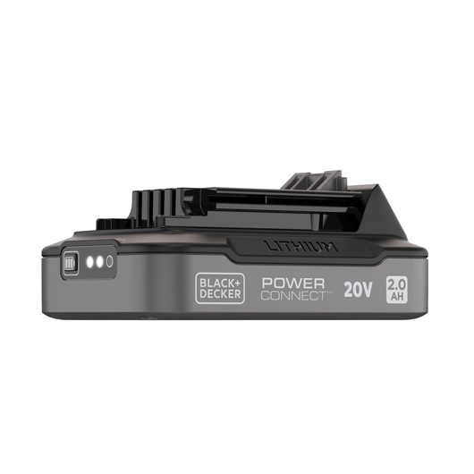 BLACK+DECKER BDL2020S lithium 20V 2.0Ah battery pack, side view on white background.