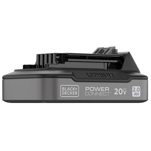 BLACKDECKER BDL2020S 20V lithium-ion battery pack, side view on white background.