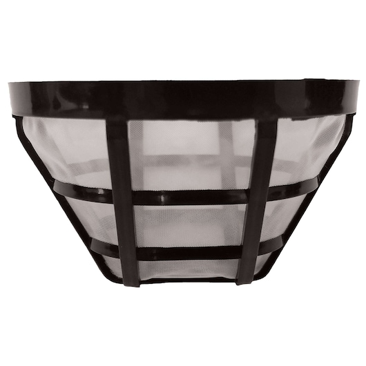 BLACKDECKER CM15 reusable coffee filter basket, black plastic frame with fine mesh, front angle on white background.