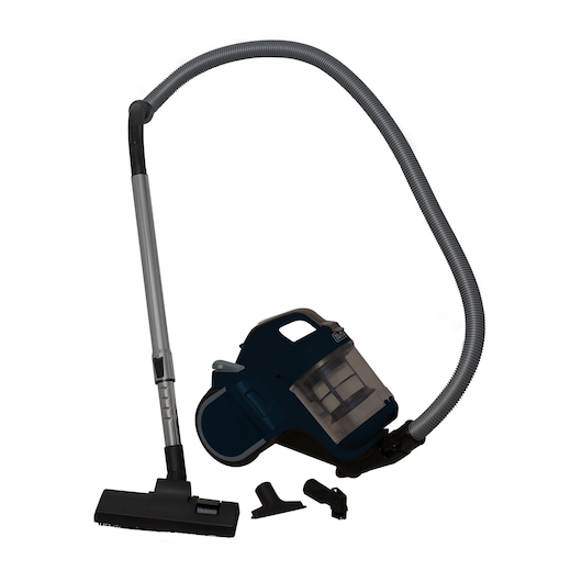 BACKGROUND WHITE SIDE VACUUM CLEANER WITH HANDLE AND ACCESSORIES 