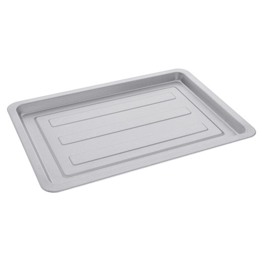 BLACKDECKER FT46 rectangular silver tray, photography category, angled on white background.