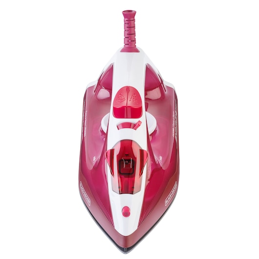 BLACKDECKER FX2250 steam iron, red and white, photography, top view on white background.