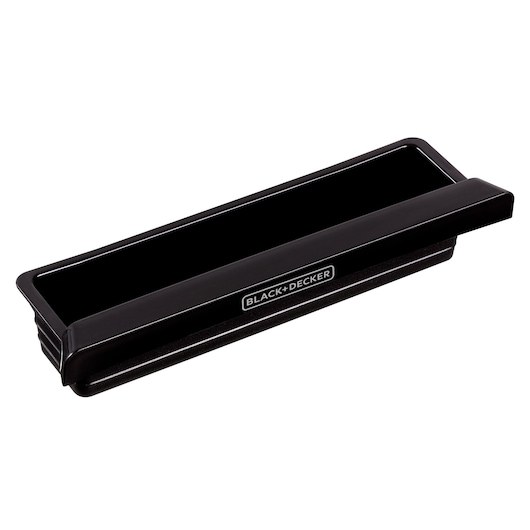 A black rectangular BLACK+DECKER branded tray accessory, shown on a white background.