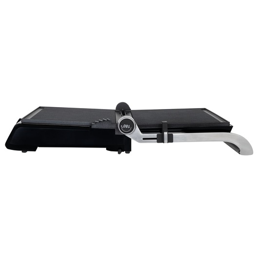 Full open product on white background, side view