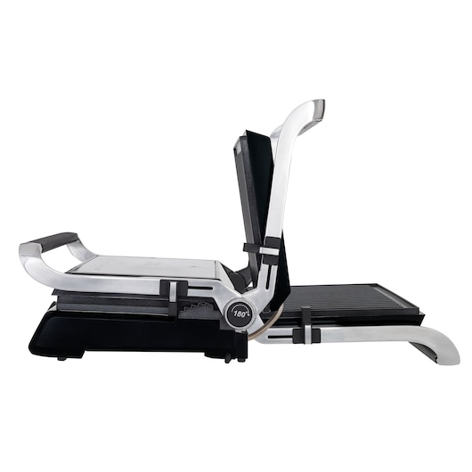 BLACKDECKER G1500G silver and black sandwich grill with handle, side angle on white background.