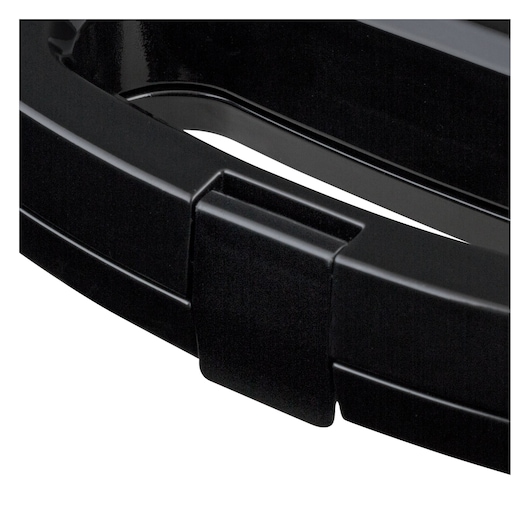 BLACKDECKER GS800 black plastic handle close-up, curved design, product detail, white background.