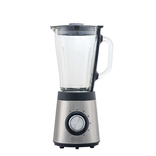 BLACK+DECKER L7000G blender with glass pitcher, stainless steel base, front view on white background.