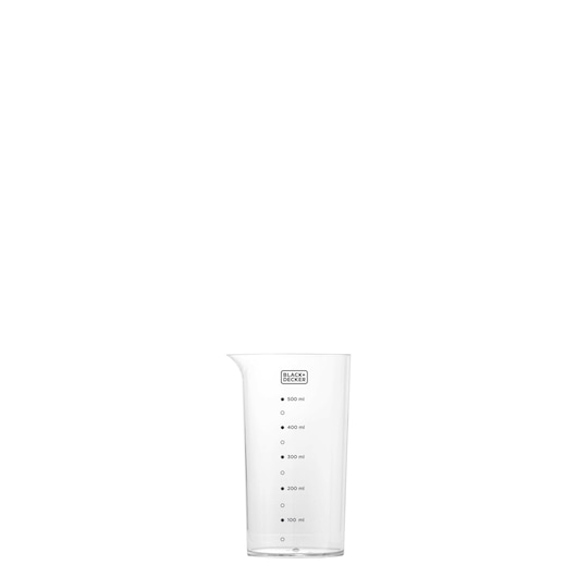 BLACKDECKER M300 transparent measuring cup with 500 ml scale, side angle, on white background.