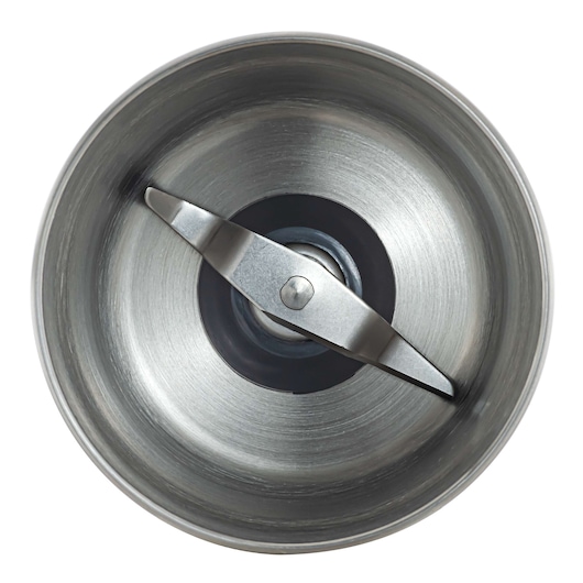 BLACKDECKER MG200 grinder stainless steel blade top view on white background.