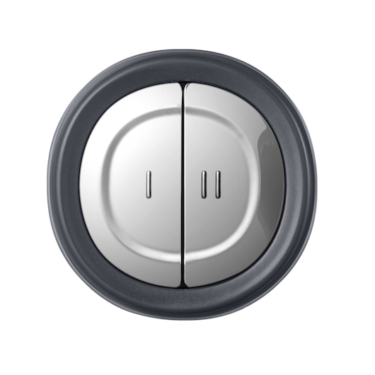 BLACKDECKER MP300G round dual-button stainless steel switch, front angle on white background.
