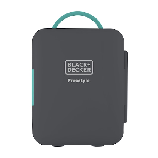 BLACKDECKER MR60 photography kit case, black with teal handle, front angle on white background.